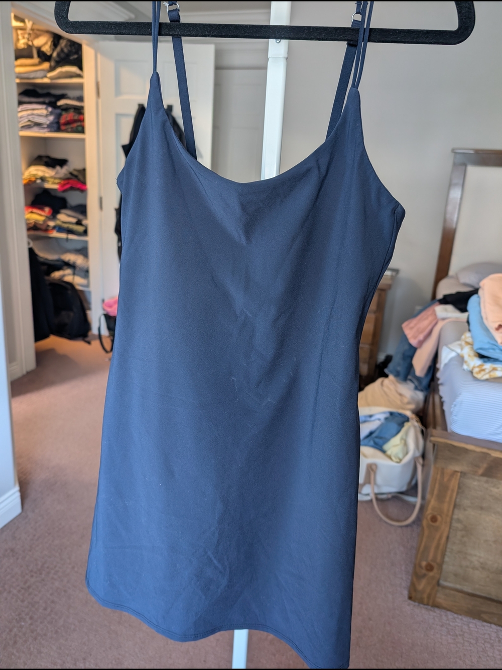 Simple Navy Slip Dress with Spaghetti Straps